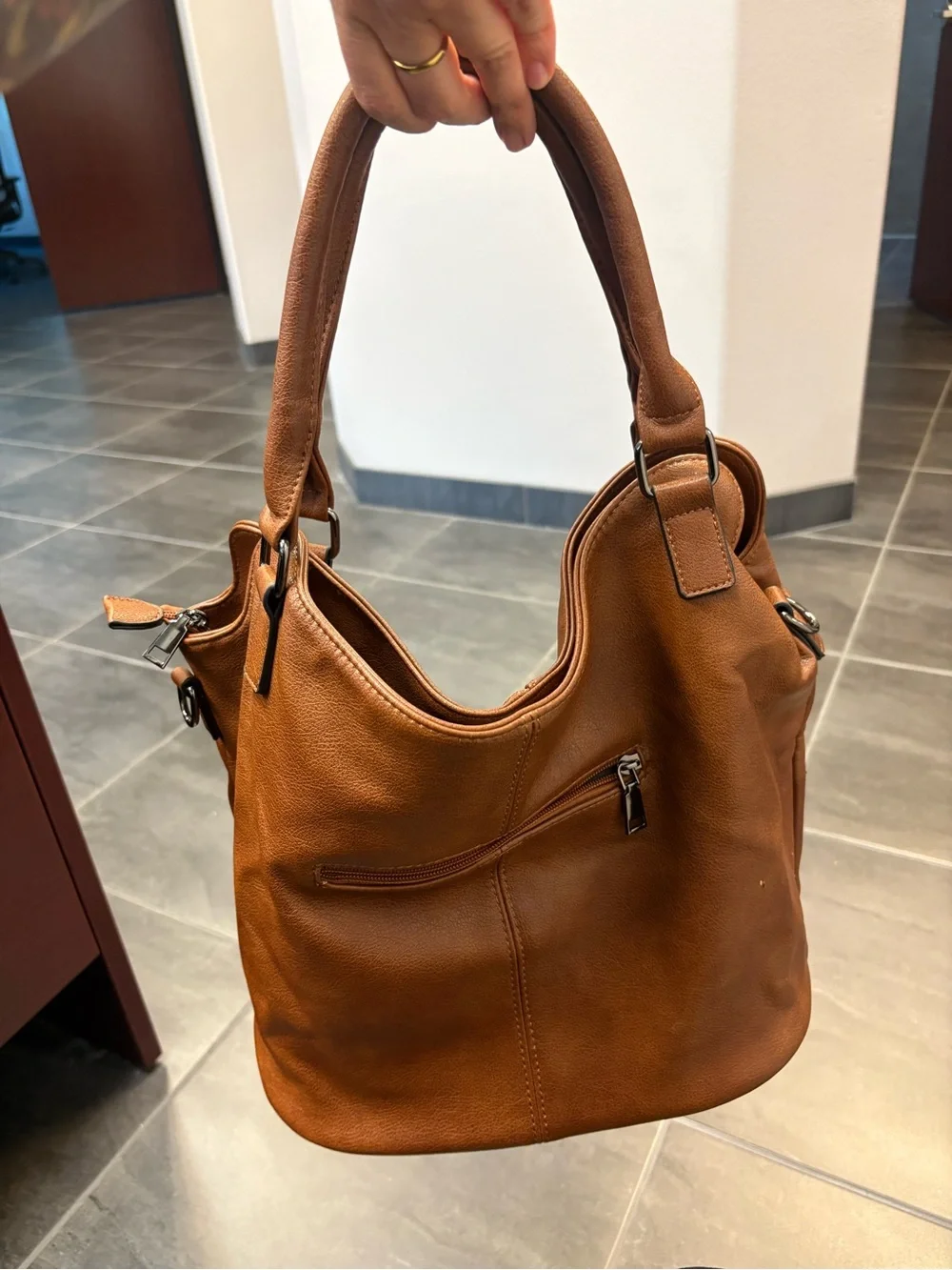 Women's Tan Hobo Shoulder Bag with Tassel Accents